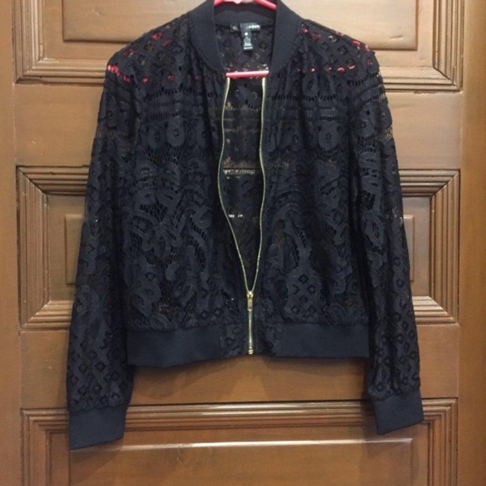 Aqua Boho Black Lace Bomber Jacket — Small - Picture 6 of 6